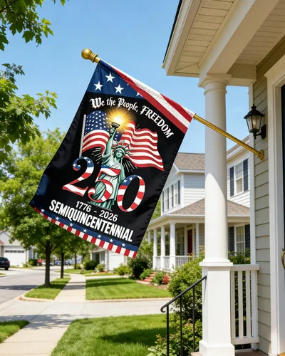 Vista 9 de Bandera de jardín de 250 años de América, bandera patriótica del 4 de julio de 250 aniversario de Estados Unidos, impermeable de doble cara