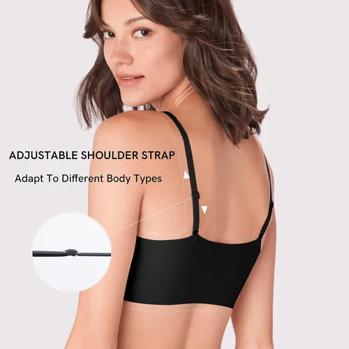 Vista 5 de Ubras Sujetador sin costuras para mujer, sin costuras, tirantes delgados ajustables, brasier camisola, soporte suave