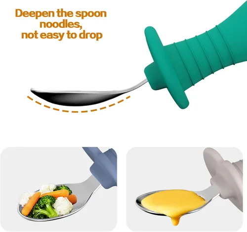 Vista 6 de Juego de 4 cucharas para bebés, juego de cubiertos para niños con mango de silicona, cucharas seguras para niños de acero inoxidable 18/8, sin BPA