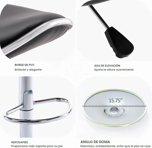 Vista 8 de Vogue Furniture Direct Taburetes de Bar Ajustables de Cuero PU, Taburetes Modernos Giratorios de Elevación Neumática con Respaldo, Sillas de Altura