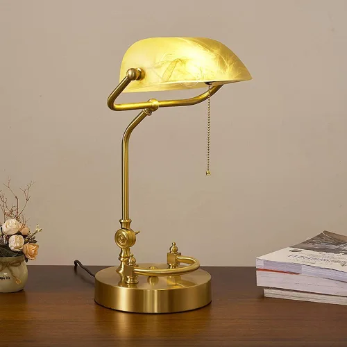 Vista 6 de Brass Desktop Table Lamp Retro Style Desk Lamp/Bankers Lamp/Office Lamp with Green Glass Shade, Pull Switch and Solid Base,Chandelier