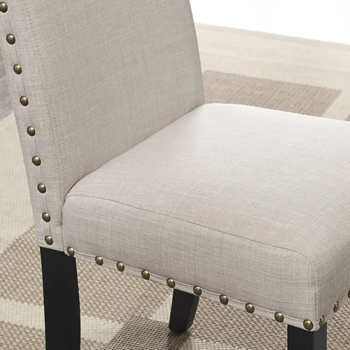 Vista 4 de Roundhill Furniture Biony - Sillas de comedor de tela color café con detalle de tachuelas, juego de 2, marrón, café