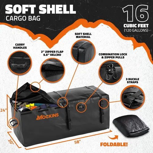 Vista 4 de Mockins Portaequipajes de enganche de remolque resistente de 60"x20"x6" con soporte para placa de matrícula y bolsa de carga impermeable de 16 pies