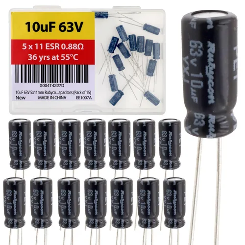 Vista 8 de 100uF 50V 8X11.5mm Rubycon Electrolytic Capacitor Low ESR 0.17Ω Long Life 36yrs at 55 Degree C mfd mircofarad Micro Farad C Radial Lead Aluminum
