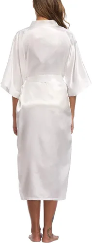Vista 5 de Bata larga de satén para mujer, bata de baño tipo kimono para novia, damas de honor, ropa de dormir con bolsillos
