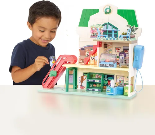 Vista 3 de Bluey Bluey - Juego de supermercado y bingo con escalera mecánica, juguetes de simulación para niños pequeños, sonidos y 15 piezas, juego de tienda