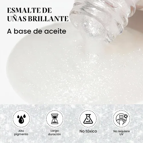 Vista 2 de MIZHSE Translucent Shimmering Nail Polish, Quick Dry Clear Glitter White brillo claro