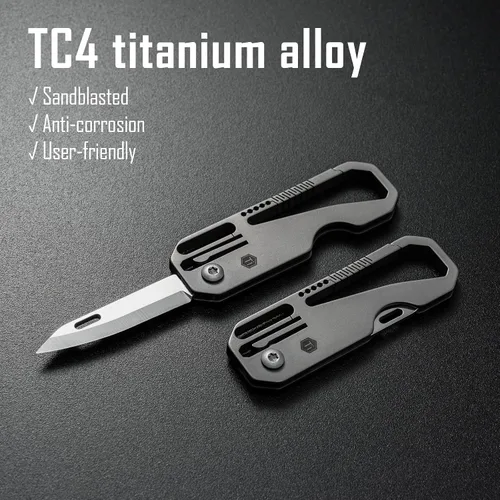Vista 6 de KeyUnity KK08 EDC Cuchillo plegable de titanio con mosquetón para llevar a diario (KK08)