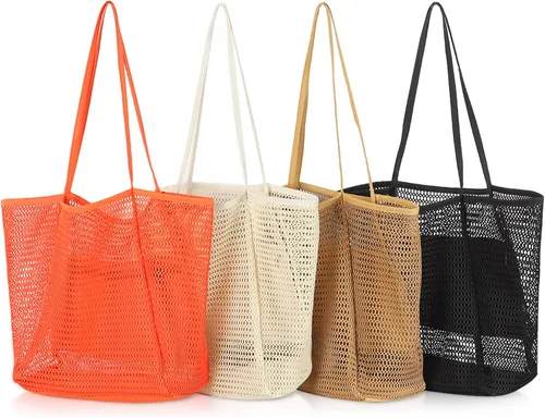 Vista 7 de WantGor Bolsa de malla de playa, bolso de compras para mujer, bolso de compras para mujer, bolso de viaje casual, bolsas de hobo plegables de gran
