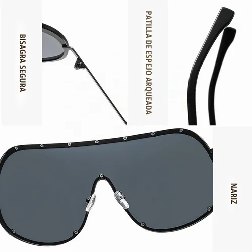 Vista 7 de Gafas de sol cuadradas de una pieza de gran tamaño para mujer, gafas de sol de lujo de moda punk, gafas al aire libre para mujer C5