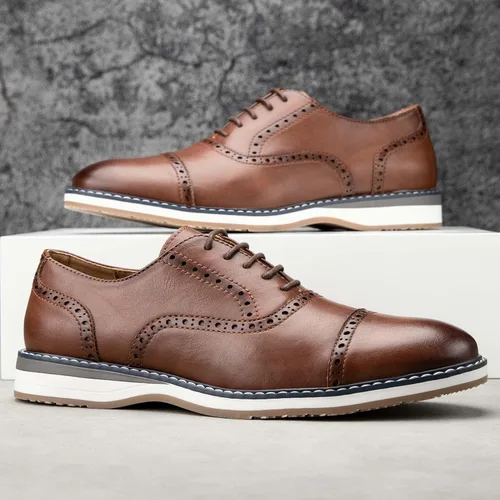 Vista 5 de Meijiana Zapatos de vestir casuales Oxfords para hombre, zapatos de cuero con cordones para hombre, zapatos Oxford de negocios