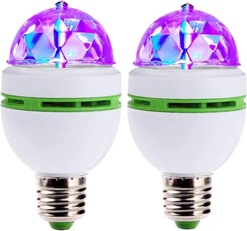 Vista 9 de Bombilla LED de bola, 3W E27, RGB, cristal giratorio, luz de escenario, con rotación automática por voz (1 unidad)