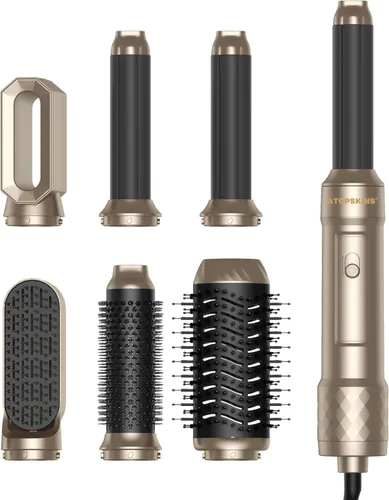 Vista 10 de Cepillo secador de cabello mágico Air Styler 6 en 1, cepillo secador iónico negativo y 3 configuraciones de calor, rizado automático desmontable