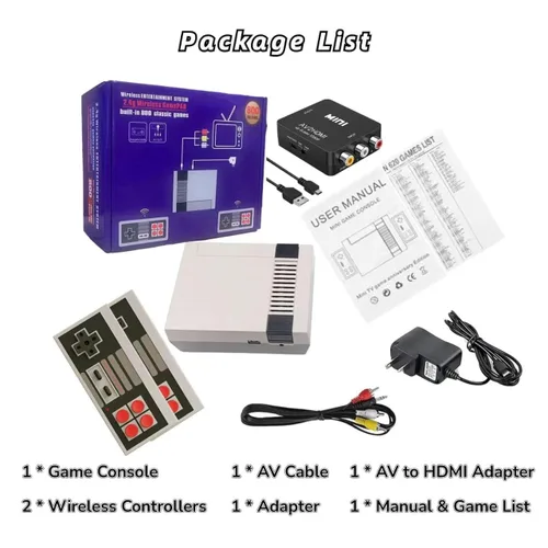 Vista 6 de Classic Mini Retro Game Console Built in 619 Video Games,Av and HDMI Output Plug and Play Game System with Dual Wireless Controllers