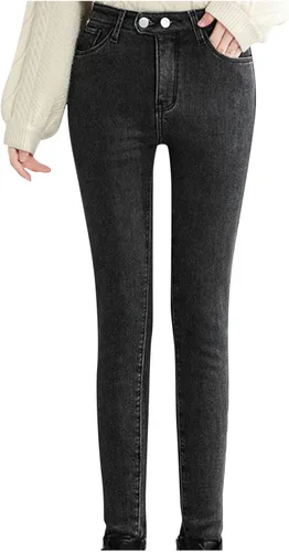 Vista 5 de Pantalones gruesos Haren - Jeans de felpa para mujer, cálidos, sueltos, de cintura alta, rectos, para mujer, pantalones de pijama para mujer