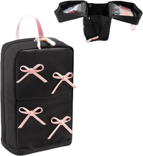 Vista 9 de Abiudeng Bolsa de maquillaje de viaje de pie Bolsa de maquillaje Bolsa de aseo de viaje, Negro