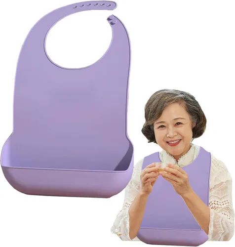 Vista 6 de Baberos de silicona para adultos, baberos ajustables y lavables para hombres y mujeres mayores, impermeables para ancianos con atrapador de migas