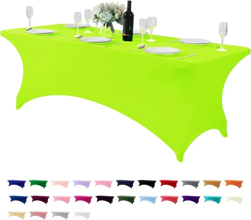 Vista 25 de Mantel de elastano para mesa de 6, 4 o 8 pies, universal, ajustable, para fiestas, banquetes, bodas y eventos, color verde manzana