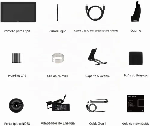 Vista 8 de HUION Kamvas 22 Plus QLED - Tableta de Dibujo con Pantalla Completamente Laminada, Conexión USB-C, 140% sRGB, Inclinación, Tableta Gráfica de Arte
