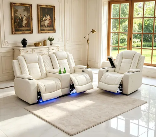 Vista 17 de Juego de sofás reclinables eléctricos, juegos de muebles de sala de estar, sofá reclinable eléctrico moderno negro, sofá biplaza y silla