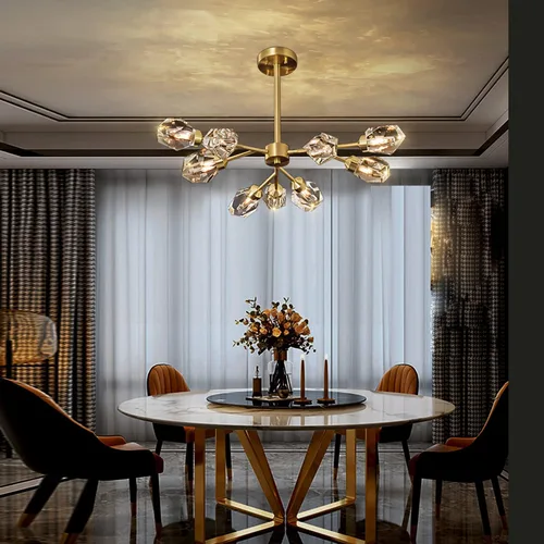 Vista 4 de Flashing God Candelabros Sputnik - Moderno cristal, lámpara de araña dorada de 9 luces para comedor, accesorios de iluminación de cocina Dorado