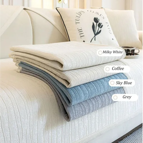 Vista 2 de Fundas de sofá de felpilla de lujo, fundas de sofá de felpilla antideslizantes a rayas, protector de muebles genérico para todas las estaciones