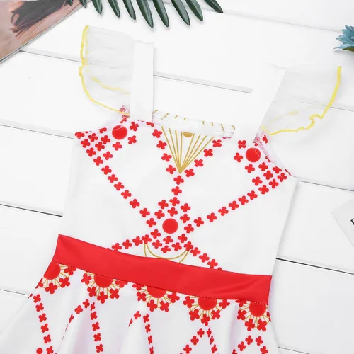 Vista 7 de MSemis Disfraz de princesa de ballet para niñas con manga voladora, vestido de tutú, bailarina salto bailarina