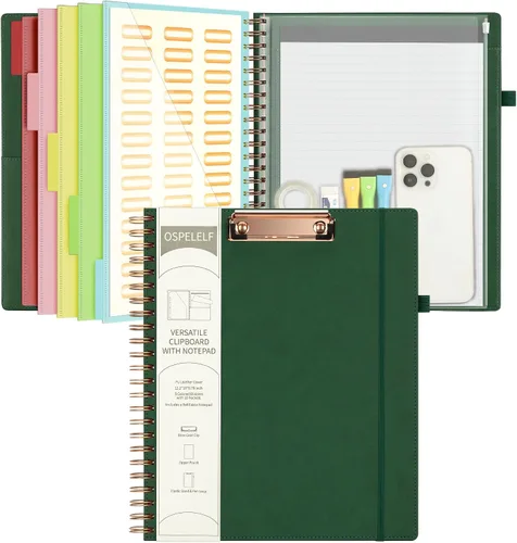 Vista 16 de Portapapeles de cuero Ospelelf con portafolio y bolsa con cremallera de almacenamiento, portapapeles espiral con bloc de notas para tamaño carta, 5