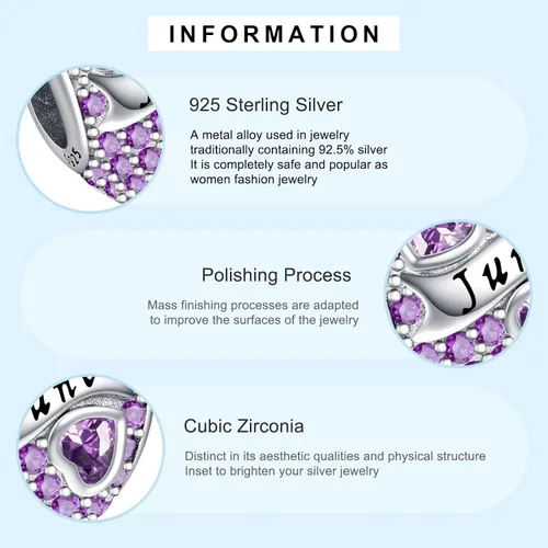 Vista 3 de MGIUL Abalorios de plata de ley 925 con forma de corazón para pulseras, collares con circonita cúbica 5A, regalos de joyería de cumpleaños