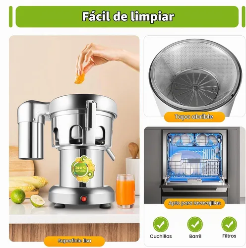 Vista 4 de Máquina extractor de jugo comercial resistente, fabricante de exprimidores de acero inoxidable para frutas y verduras Herramienta centrífuga
