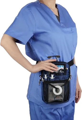 Vista 6 de Riñonera para enfermera con soporte para cinta, bolsa de bolsillo para equipo médico con múltiples compartimentos, bolsa organizadora de enfermería