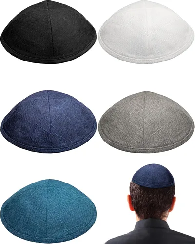 Vista 11 de Paquete de 5 piezas – Hq Satin/Lino/Velvet/Seda Cruda/Gamuza Kippah para hombre, sombrero Yamaka diseñado en Israel – Kippot Bulk