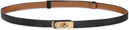 Vista 449 de Cinturón de cuero clásico con hebilla de metal para mujer con vestido de jeans