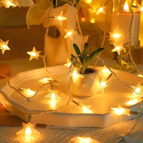 Vista 7 de ANJAYLIA 20 luces LED de cadena de estrellas de 10 pies, luces de hadas de Navidad operadas con batería para decoración interior y exterior, fiesta