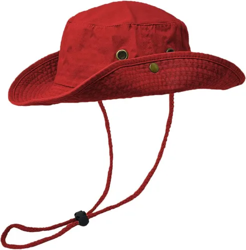 Vista 2 de Glory Max Sombrero de pescador de algodón lavado con correa de barbilla gorra de pesca Sun Safari Boonie Rojo