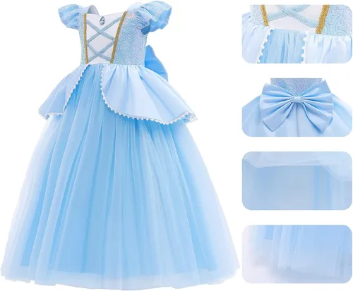 Vista 6 de Hellet Disfraces de princesa para niñas, manga abombada, disfraz de fiesta de cumpleaños con accesorios