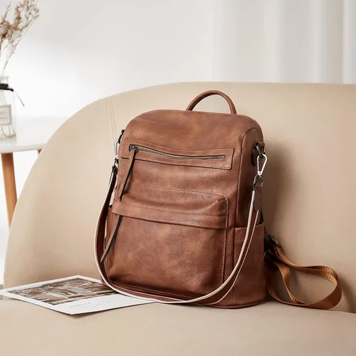 Vista 7 de BROMEN Mochila para mujer, diseño de cuero, de viaje, grandes bolsas de hombro para mujer
