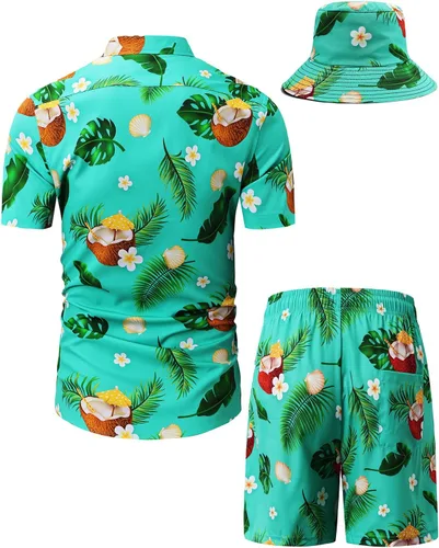 Vista 117 de TUNEVUSE Conjunto de camisas y pantalones cortos hawaianos para hombre, 2 piezas, trajes de playa con estampado de flores, traje tropical de verano