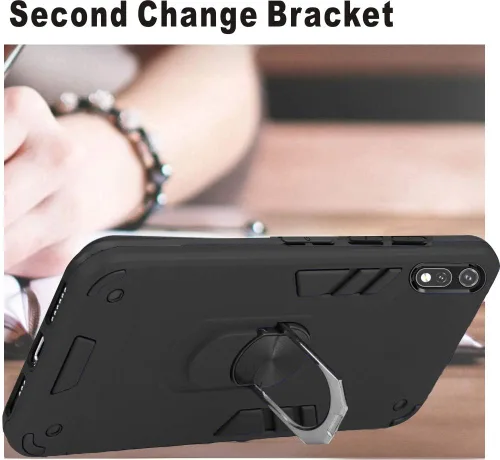 Vista 6 de Moto E 2020, Moto e xt2052dl - Funda para teléfono, protector de pantalla [2 unidades] Anillo de metal giratorio de 360 grados delgado, absorción