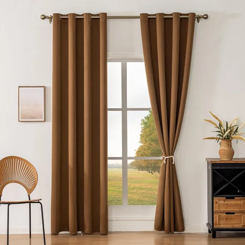 Vista 23 de Cortinas opacas con aislamiento térmico y ojales para dormitorio y sala de estar, 2 paneles, 52 pulgadas de ancho x 63 pulgadas de largo, textura