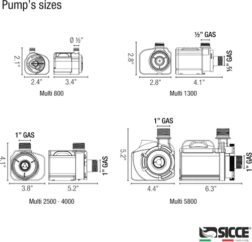 Vista 3 de Sicce Bomba de agua sumergible Multi Quiet 800 de 220 GPH de flujo ajustable para acuarios, estanques, jardín acuático e hidroponía