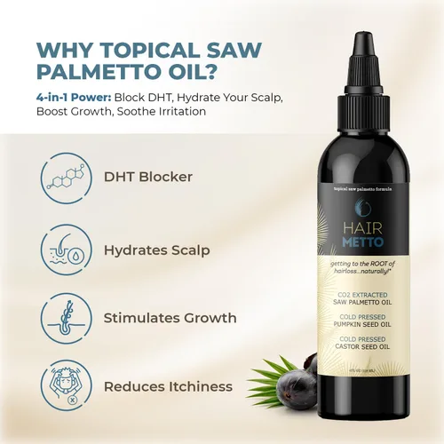 Vista 4 de HAIRMETTO extracto de palmito tópico (elimina el CO2/85-95 % de ácidos grasos), semilla de calabaza para el cuero cabelludo para tratamiento