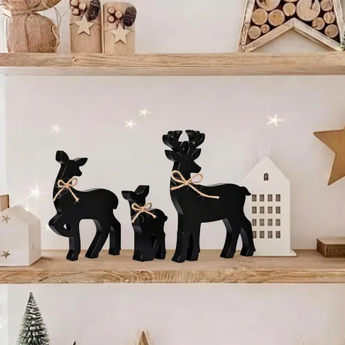 Vista 5 de Faccito 3 piezas de decoración de mesa de reno de Navidad, centros de mesa rústicos de ciervos familiares con lazo de cuerda, decoración de bandeja