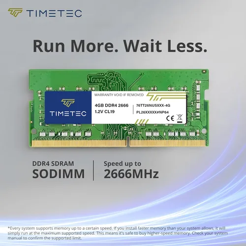 Vista 4 de Timetec 4GB DDR4 2666MHz (PC4-2666V) PC4-21300 SODIMM Laptop RAM - Módulo de memoria sin búfer de 260 pines 1.2V CL19 sin ECC para computadora