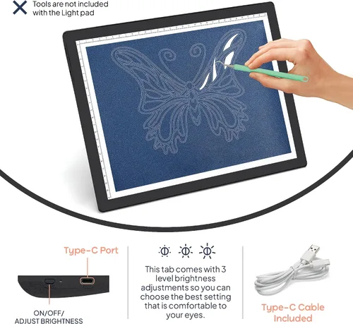 Vista 5 de iVyne Almohadilla de luz con cable para desmalezar vinilo, caja de luz A4 para dibujo, tablero de luz para trazar, caja de luz para pintura de Negro