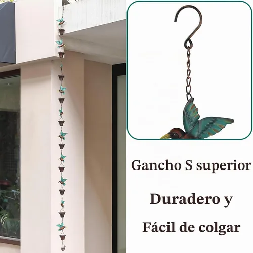 Vista 5 de Cadena de lluvia de 8.5 pies, colibrí y cadenas de lluvia para canaletas y bajantes verde pájaro