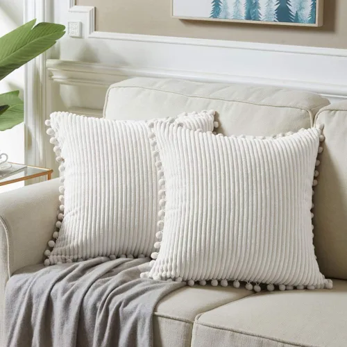 Vista 30 de Fancy Homi Juego de 2 fundas de almohada decorativas negras de 12 x 12 pulgadas con pompones para sofá y cama, decoración moderna de estilo bohemio