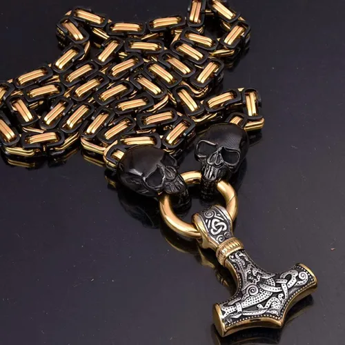 Vista 3 de Thor's Hammer - Collar de acero de titanio grueso pesado, colgante de amuleto Mjolnir, joyería vikinga, regalos para hombres nórdicos, auténtica