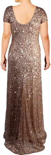 Vista 2 de Adrianna Papell vestido de noche de mangas cortas con lentejuelas para mujer