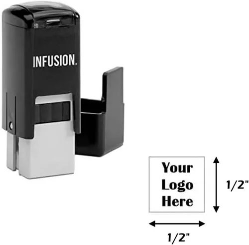 Vista 2 de Infusion Sello de logotipo de goma autoentintado personalizado de 1/2" x 1/2", pequeño, cuadrado, negro